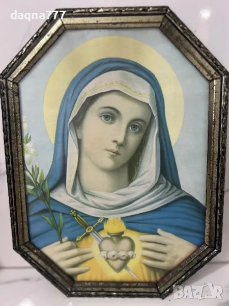 Печат на Светото сърце на Maria от Викторианската епоха Victorian Era Sacred Heart of Madona Print, снимка 1