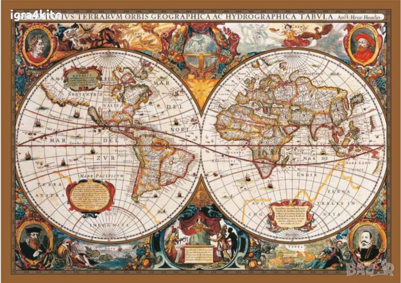 Пъзел 2000 части 17th Century World Map Puzzle , снимка 1