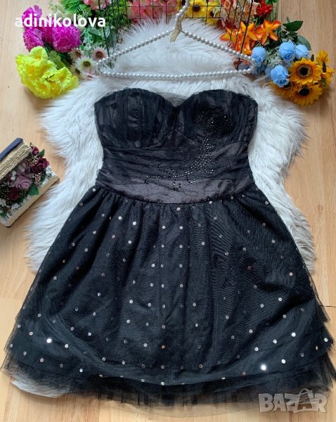 Официална черна рокля с камъни, снимка 1