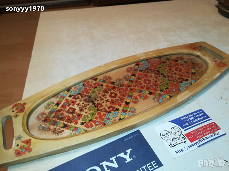 РЕТРО ПОДНОС ДЪРВО И СТЪКЛО 44Х15СМ 2806231700, снимка 1