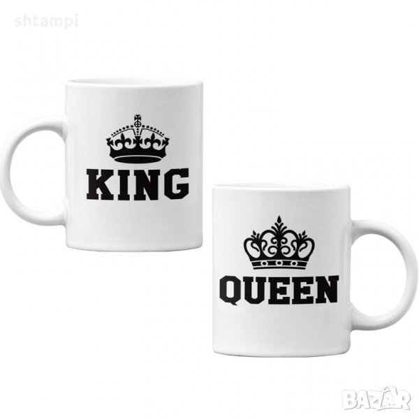 Комплект чаши за влюбени King Queen 1, снимка 1