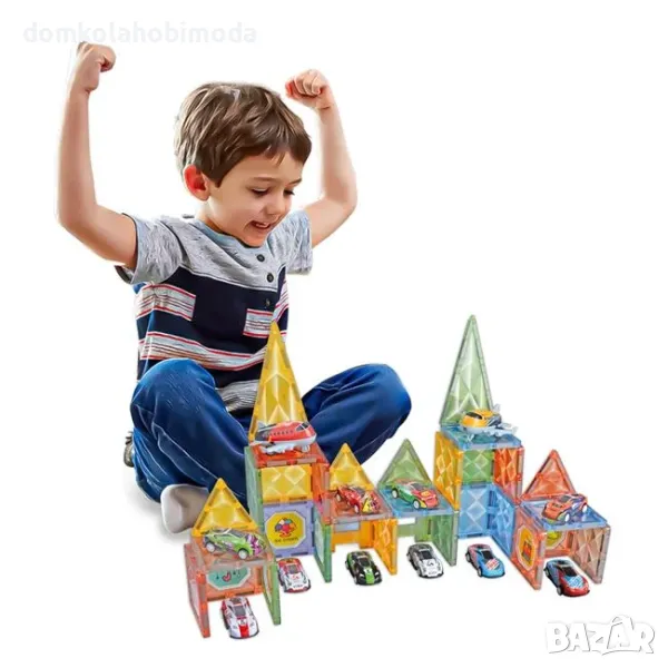 Магнитен конструктор с писта за коли, 72 части, снимка 1