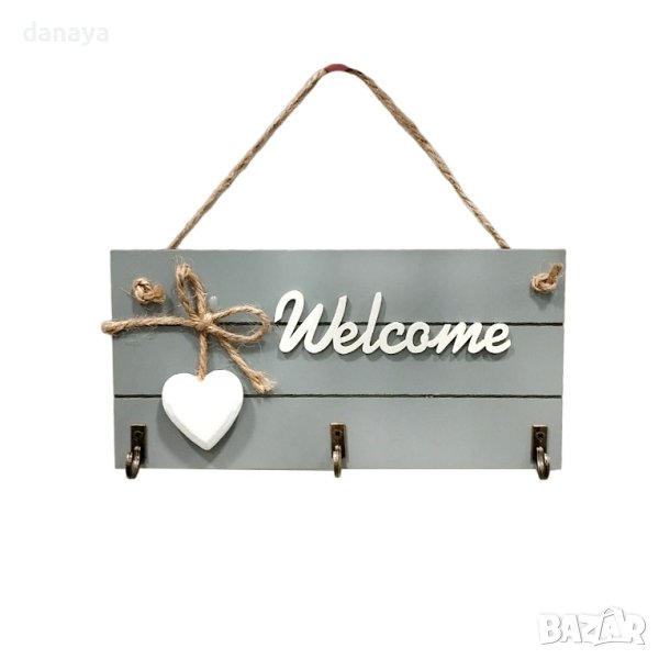 3990 Декоративна дървена закачалка за ключове Welcome, снимка 1