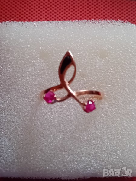 Руски  златен пръстен с рубинчета и емайл 583, снимка 1