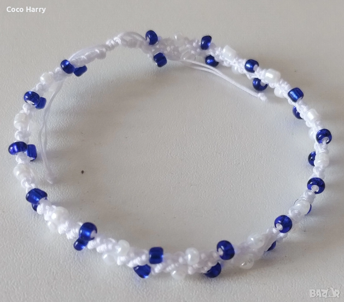 Гривна плетка макраме,със стъклени мъниста,ръчно изработена, снимка 1