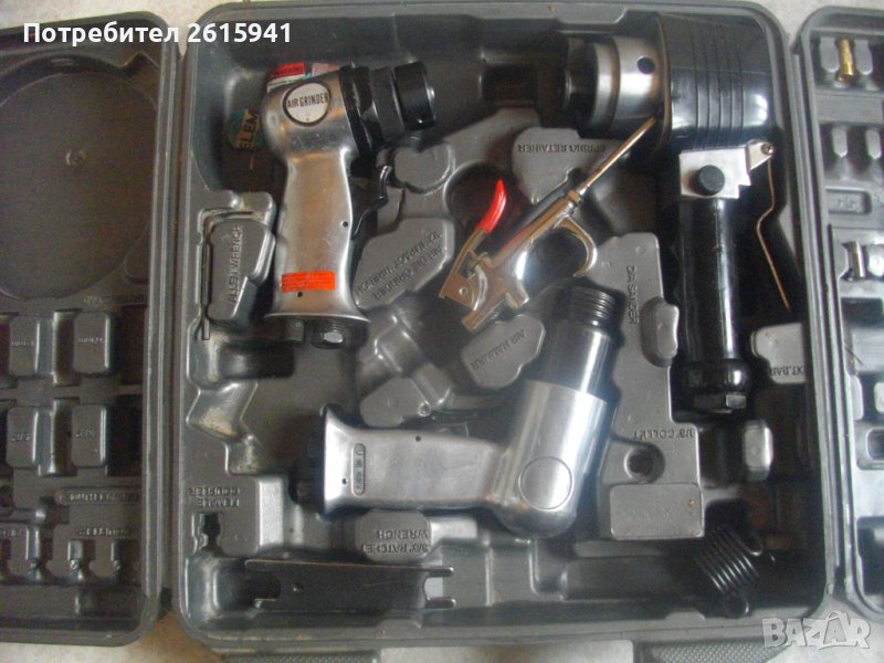 Немски Комплект 4 бр. Пневматични Инструменти-Пневматичен Ексцентър Виброшлайф/Секач Къртач/Обдухвач, снимка 1