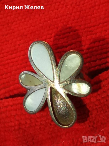 ВЕЛИКОЛЕПЕН ФЛОРАЛЕН СЕДЕФЕН СРЕБЪРЕН ПРЪСТЕН ЦВЕТЕ СРЕБРО 925 ИНКРУСТИРАН с ПОЛИРАН СЕДЕФ 13771, снимка 1