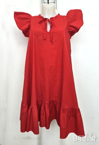 Червена памучна клоширана къса рокля Tantra - M/L, снимка 1