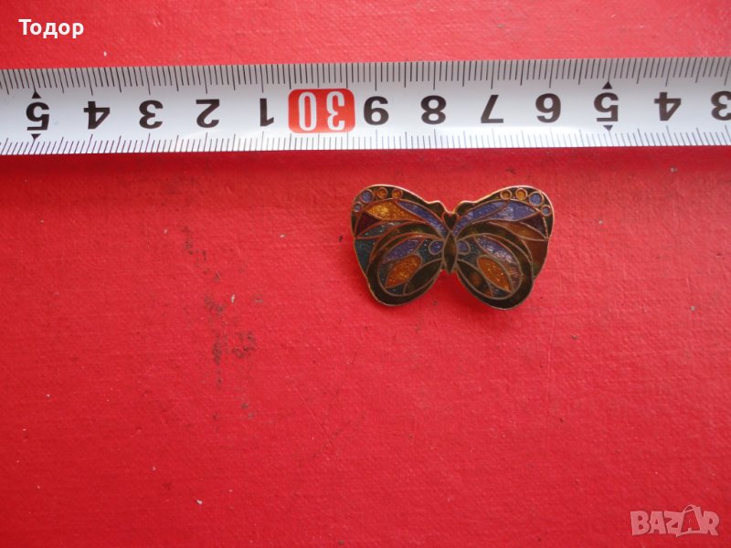 Уникална позлатена брошка с емайл Пеперуда, снимка 1