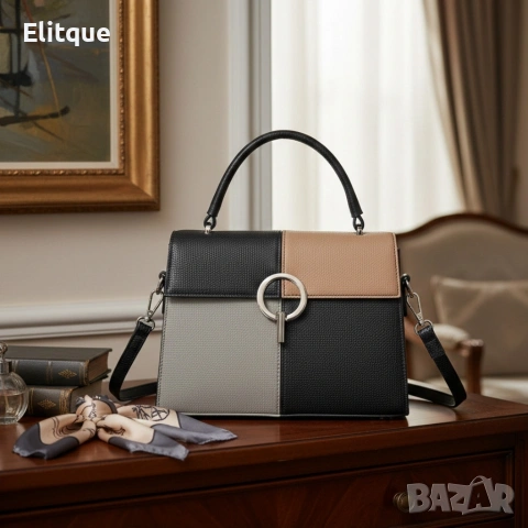 Многоцветна дамска чанта с метална тока и дълга дръжка, снимка 9 - Чанти - 53424822