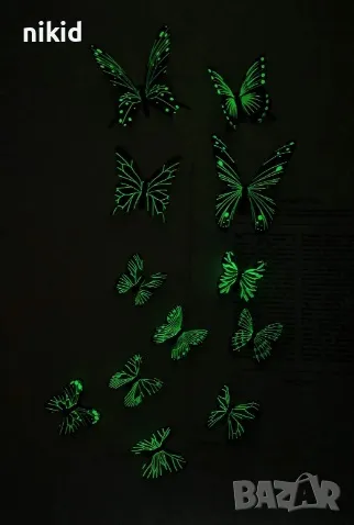 3D 12 бр pvc лилави самозалепващи пеперуди декорация за стена и мебел, снимка 2 - Декорация за дома - 22967569