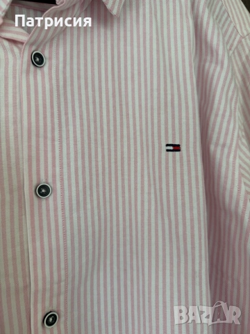 Чисто нова мъжка риза Tommy Hilfiger Classic Fit с дълъг ръкав, дизайн розово  бяло райе, размер XXL, снимка 4 - Ризи - 56045069