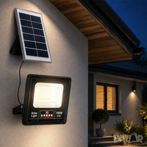 Соларен LED прожектор 100W с външен панел, снимка 3 - Аксесоари и консумативи - 55865212