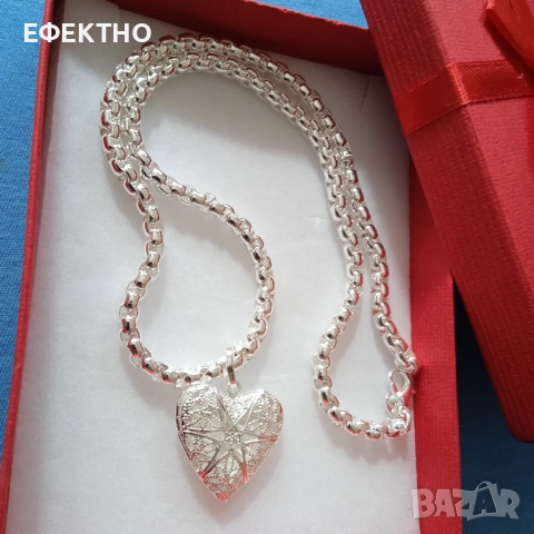 Сребърен ланец със сърце-3 различни модели. Всеки в кутия., снимка 2 - Бижутерийни комплекти - 14580528