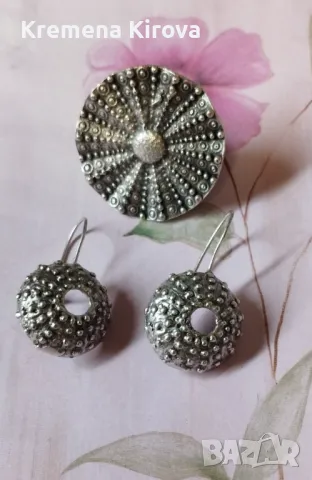 Дамски комлект обеци и пръстен. Идея за подарък. Бижута Луди гъби., снимка 2 - Бижутерийни комплекти - 49569548