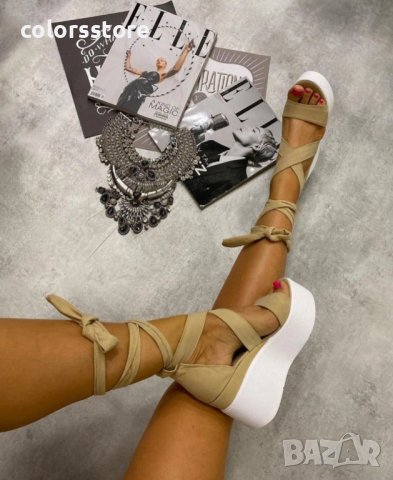 Сандали на платформа - бежов велур - 301-K