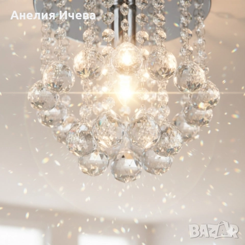 Модерен таванен полилей с кристални сфери, снимка 3 - Полилеи - 51938907