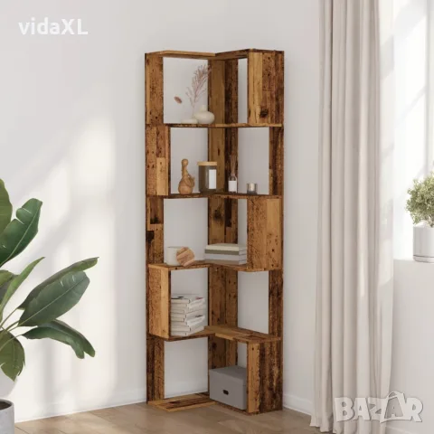 vidaXL Ъглова етажерка 5 нива старо дърво 50x50x179 см инженерно дърво, снимка 3 - Етажерки - 56148183