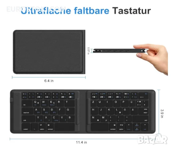 Сгъваема клавиатура OMOTON KB567, акумулаторна безжична Bluetooth клавиатура, със стойка за смартфон, снимка 5 - Клавиатури и мишки - 56239615