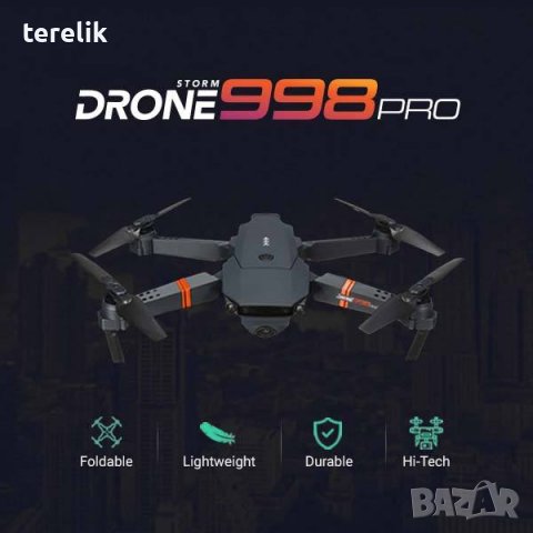 Нов DRON 998, 4K ULTRA HD; WIFI HPV 2.4G, Камера 2MP приложение за телефонна предаване на живо,, снимка 2 - Дронове и аксесоари - 39931321