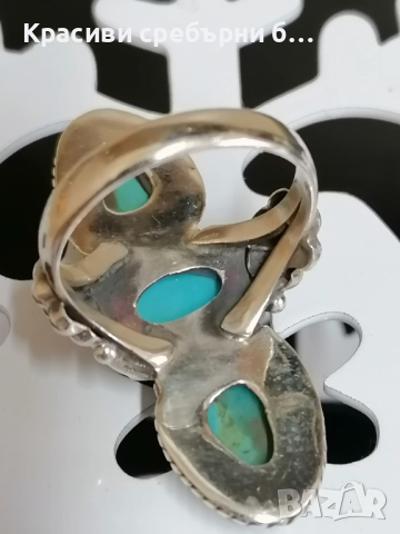 Масивен сребърен пръстен с тюркоаз, снимка 4 - Пръстени - 52904251