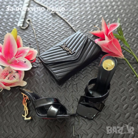 Yves Saint Laurent Дамски Черни Отворени Сандали На Метален Златен Ток Код VL-92, снимка 2 - Сандали - 50621404