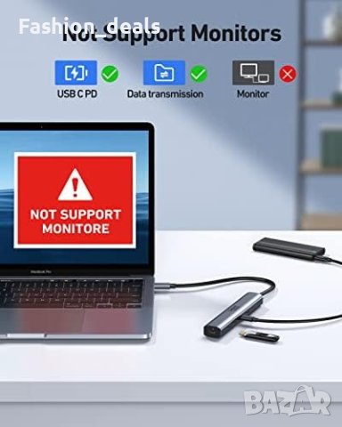 Нов 10Gbps USB C разклонител 5 в 1 USB C хъб с 100W захранване, снимка 3 - Друга електроника - 41762812