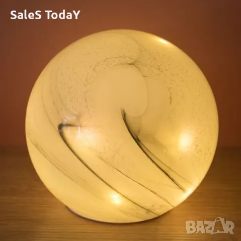 Декоративна светеща сфера, бял мрамор, лед, 15x15см, снимка 2 - Декорация за дома - 48613940