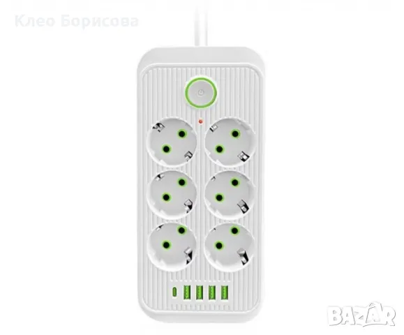 Разклонител 220V с 6 гнезда, 4 USB порта + 2xType C, Digital One SP00985, Бял, 1.5 м, 2500W, с ключ, снимка 2 - Друга електроника - 49251156