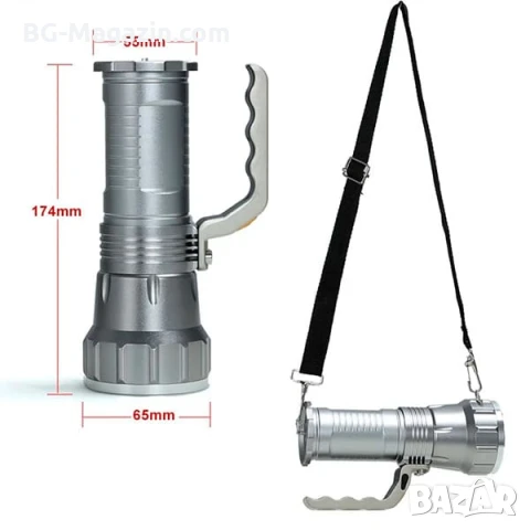 Професионален мощен акумулаторен ръчен прожектор LED фенер 3 батерии 18650 за лов риболов къмпинг, снимка 2 - Къмпинг осветление - 51027579