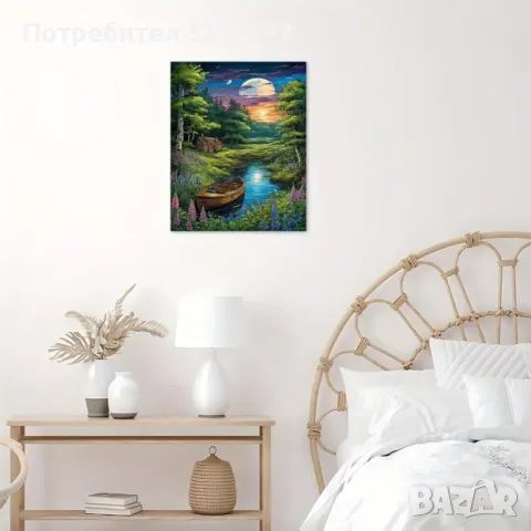 Картина на платно с дървена рамка-Нощен Изглед,30x40 см., снимка 3 - Картини - 48464333