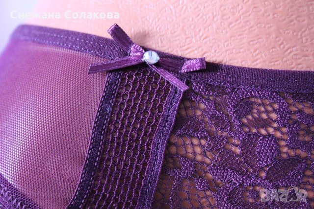 Луксозни бикини в лилав цвят. Комбинация на тюл и дантела. Имат памучна част в интимната област, снимка 2 - Бельо - 34766728