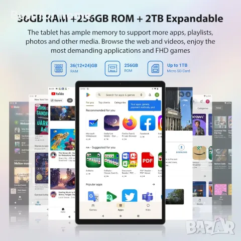 FORUSER Android 14 таблет 10.4 инча 36GB RAM+256GB ROM, снимка 3 - Таблети - 49877074