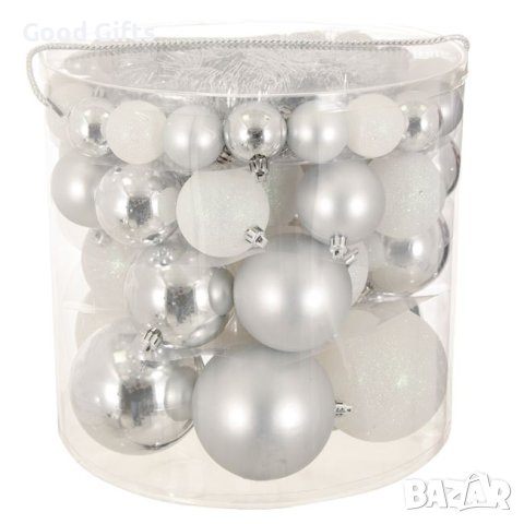 54 броя Комплект коледни топки, Сребристи и Бели в 4 размера, снимка 1 - Други стоки за дома - 42672667