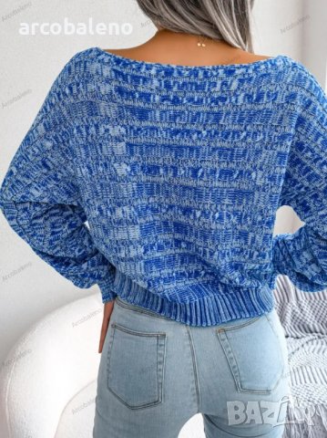Дамски цветен плетен пуловер с дълъг ръкав и отворени рамена, 3цвята - 023, снимка 18 - Блузи с дълъг ръкав и пуловери - 39783629