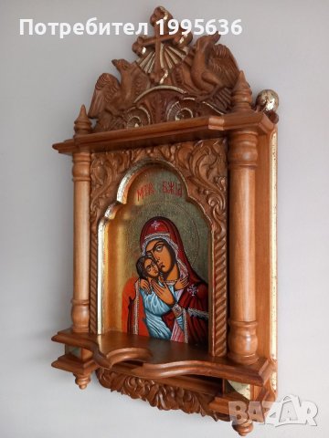 Дърворезба-домашен иконостас с иконопис "Богородица с младенеца", снимка 3 - Други - 22001552
