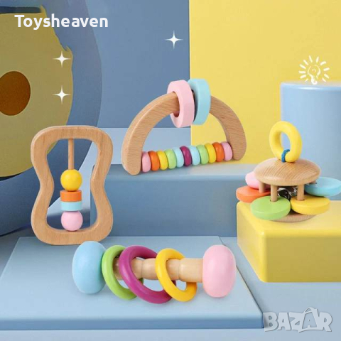 Многоцветни дървени бебешки дрънкащи играчки