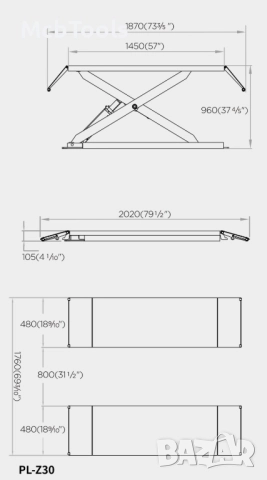 Ножичен подемник 3 тона 105 – 960 мм ROCKFORCE, снимка 2 - Други инструменти - 52775152