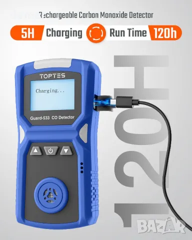 Преносим детектор за въглероден окис TopTes Guard-533, визуални, звукови и вибрационни аларми, снимка 3 - Други стоки за дома - 49334486
