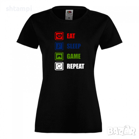Дамска тениска Eat Sleep Game Repeat,Тениска с игра,Игри, снимка 8 - Тениски - 36190727