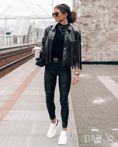 Дамски промазан черен панталон