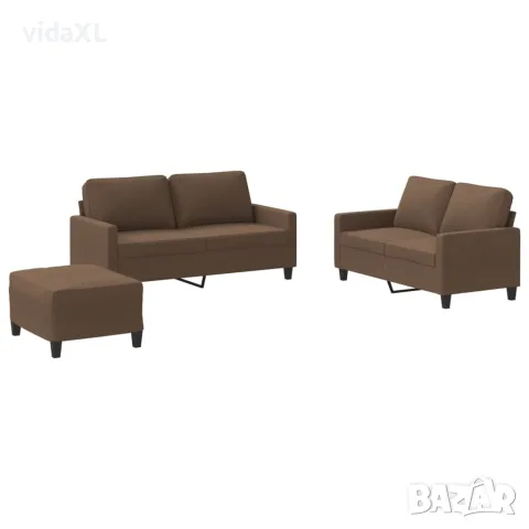 vidaXL Комплект дивани от 3 части с възглавници, кафяв, плат