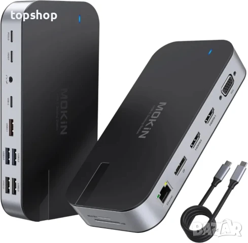 Докинг станция MOKiN за 4 монитора, 16 в 1 USB C с 2 HDMI, DP, 100W PD, USB 3.1/3.0/2.0, RJ 45..., снимка 9 - Кабели и адаптери - 50503803
