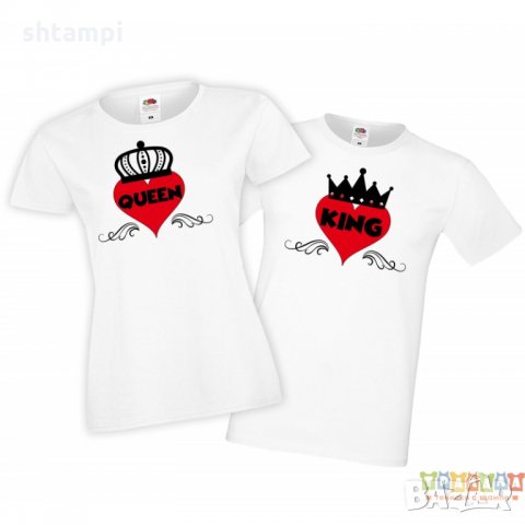 Тениски за двойки King Queen със сърце и корона, снимка 3 - Тениски - 35718901