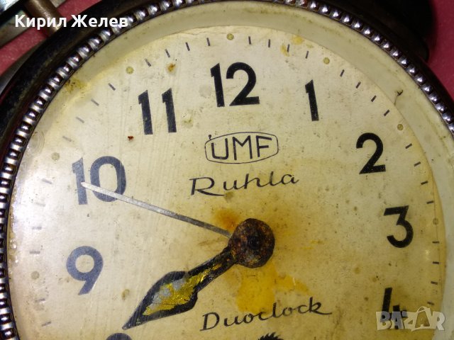UMF RUHLA DUOCLOCK MADE IN GERMANY Стар КОЛЕКЦИОНЕРСКИ МЕХАНИЧЕН БУДИЛНИК ВИНТИДЖ МОДЕЛ 43678, снимка 4 - Антикварни и старинни предмети - 44464438