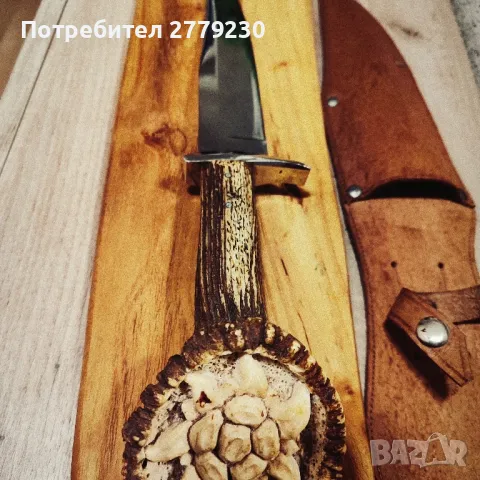 Ловен масивен нож с изобразен Бухал и Еделвайс  , снимка 12 - Ножове - 49863104