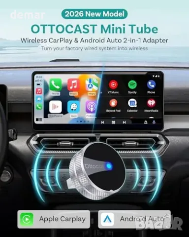 OTTOCAST Mini Cube 3.0 2-в-1 Wireless CarPlay/Android Auto адаптер, снимка 3 - Аксесоари и консумативи - 55933525
