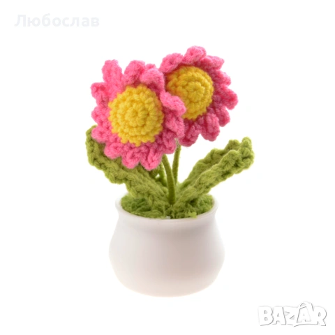 Ръчно изработена декоративна фигурка – 2 цветя в саксия 🌸🌼