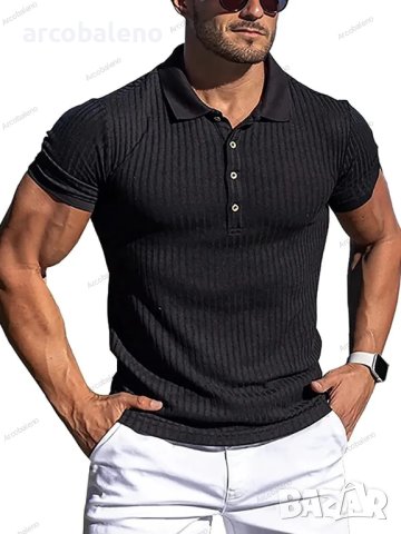 Мъжка едноцветна поло тениска с вертикално райе, 8цвята - 023, снимка 3 - Тениски - 41483044