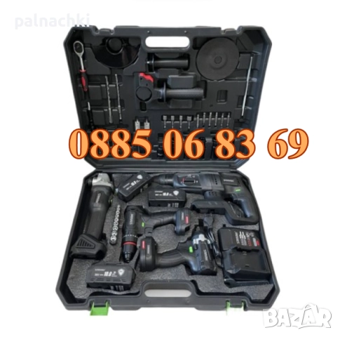 Комплект 5 в 1 от акумулаторен перфоратор, винтоверт, гайковерт, ъглошлайф и LED лампа 36V 10Ah, снимка 8 - Други инструменти - 52114521